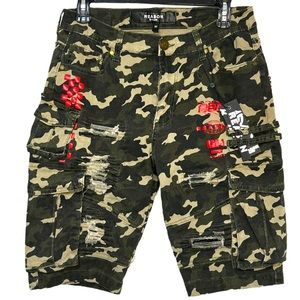 New - Reason Brand Rip & Repair Camo Cargo Shorts Slim Fit